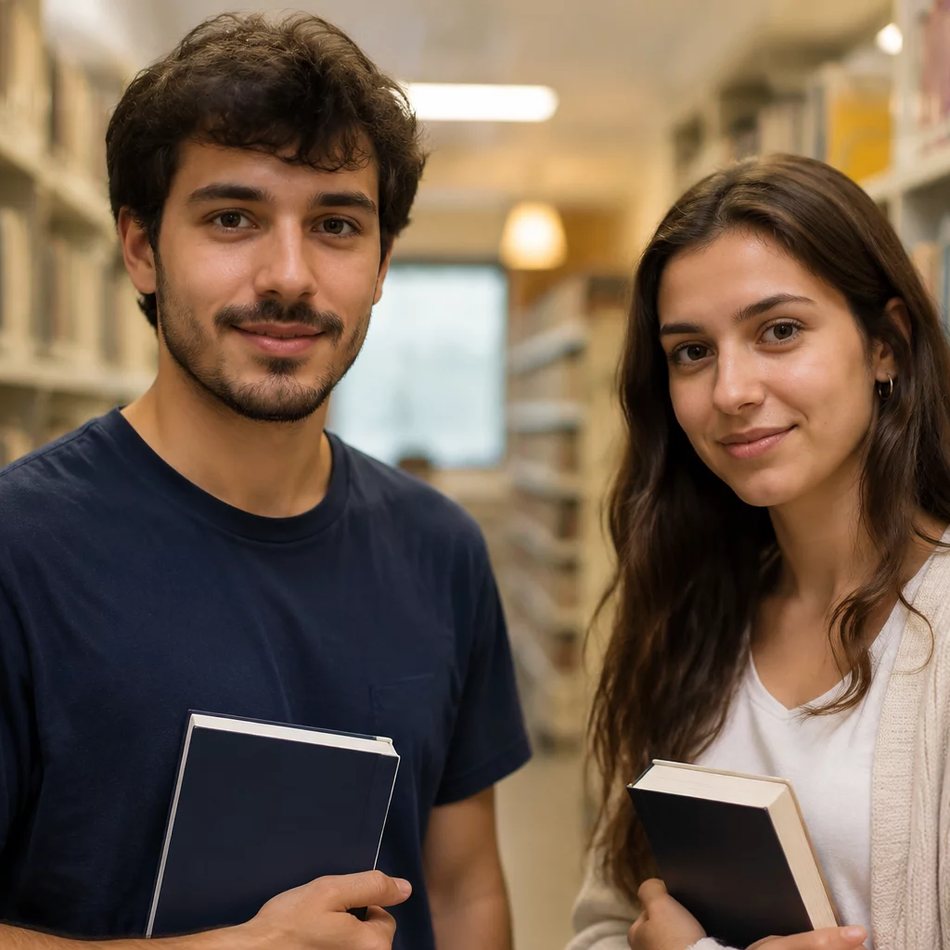 Dois participantes sentados frente a frente durante uma rodada de resposta, na sala da escola em Niterói